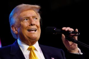 WASHINGTON, DC - SEPTEMBER 19: Republican presidential nominee former U.S. President Donald Trump speaks at the Israeli American Council National Summit at the Washington Hilton on September 19, 2024 in Washington, DC. Trump addressed the pro-Israel conference, stating that if he is not elected president Israel will be “eradicated” within two years. (Photo by Kevin Dietsch/Getty Images)