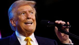 WASHINGTON, DC - SEPTEMBER 19: Republican presidential nominee former U.S. President Donald Trump speaks at the Israeli American Council National Summit at the Washington Hilton on September 19, 2024 in Washington, DC. Trump addressed the pro-Israel conference, stating that if he is not elected president Israel will be “eradicated” within two years. (Photo by Kevin Dietsch/Getty Images)